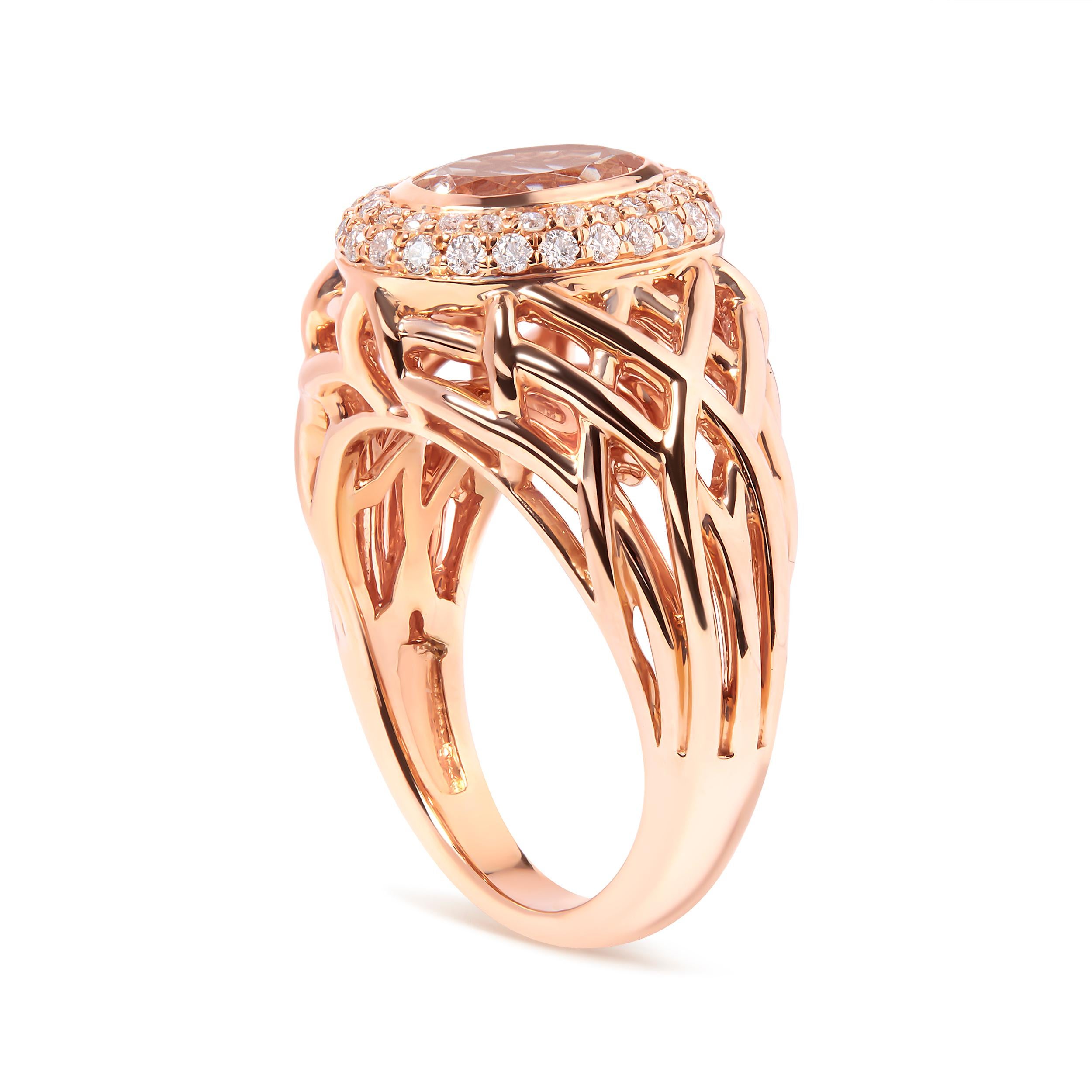 Modern 14K Rose Gold Light Pink Morganite and 3/8 Cttw Diamonds Halo Cocktail Ring For Sale