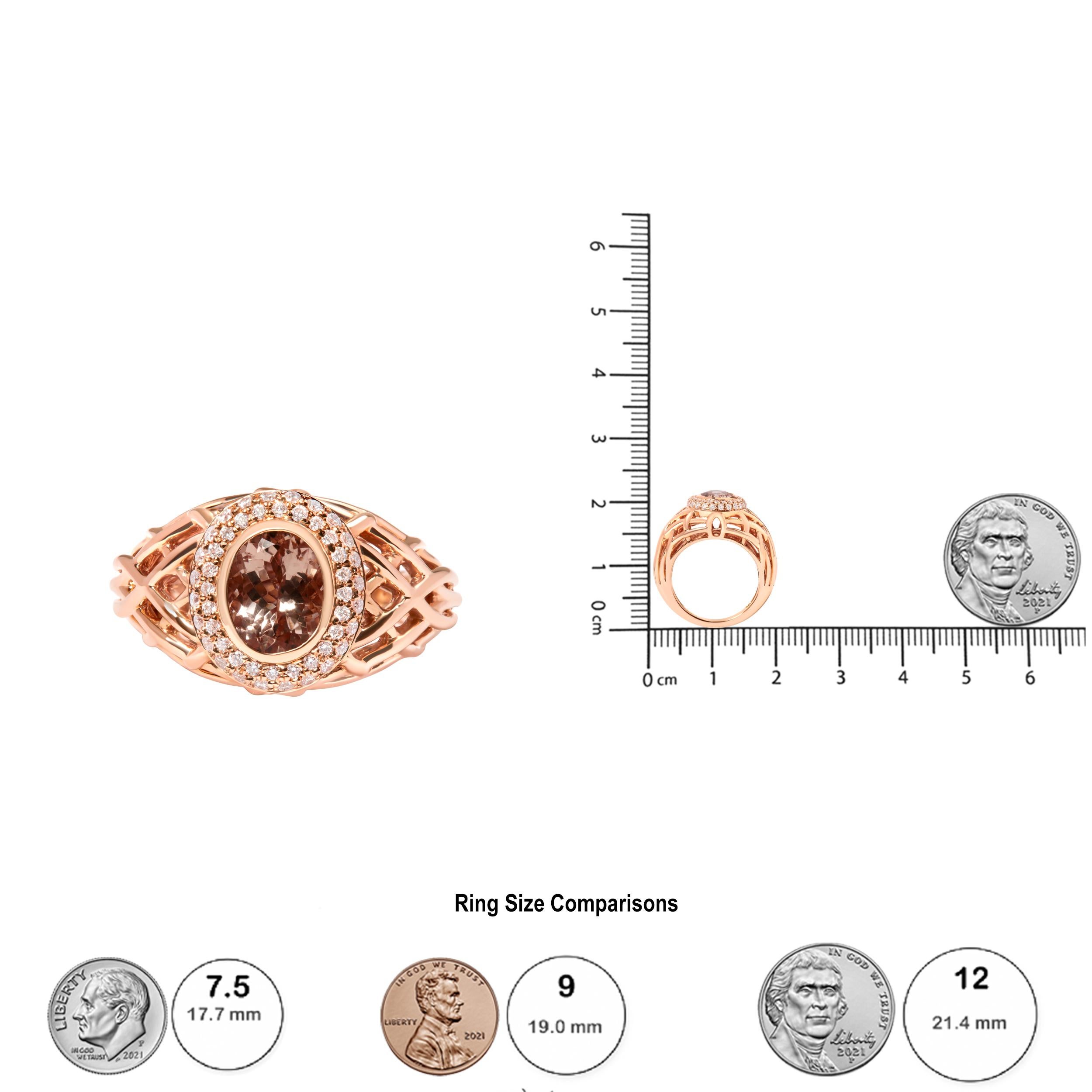 Oval Cut 14K Rose Gold Light Pink Morganite and 3/8 Cttw Diamonds Halo Cocktail Ring For Sale