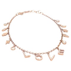 14k Rose Gold "LOVE" Charm Bracelet with Diamond Accents Petite Gorgeous 7"