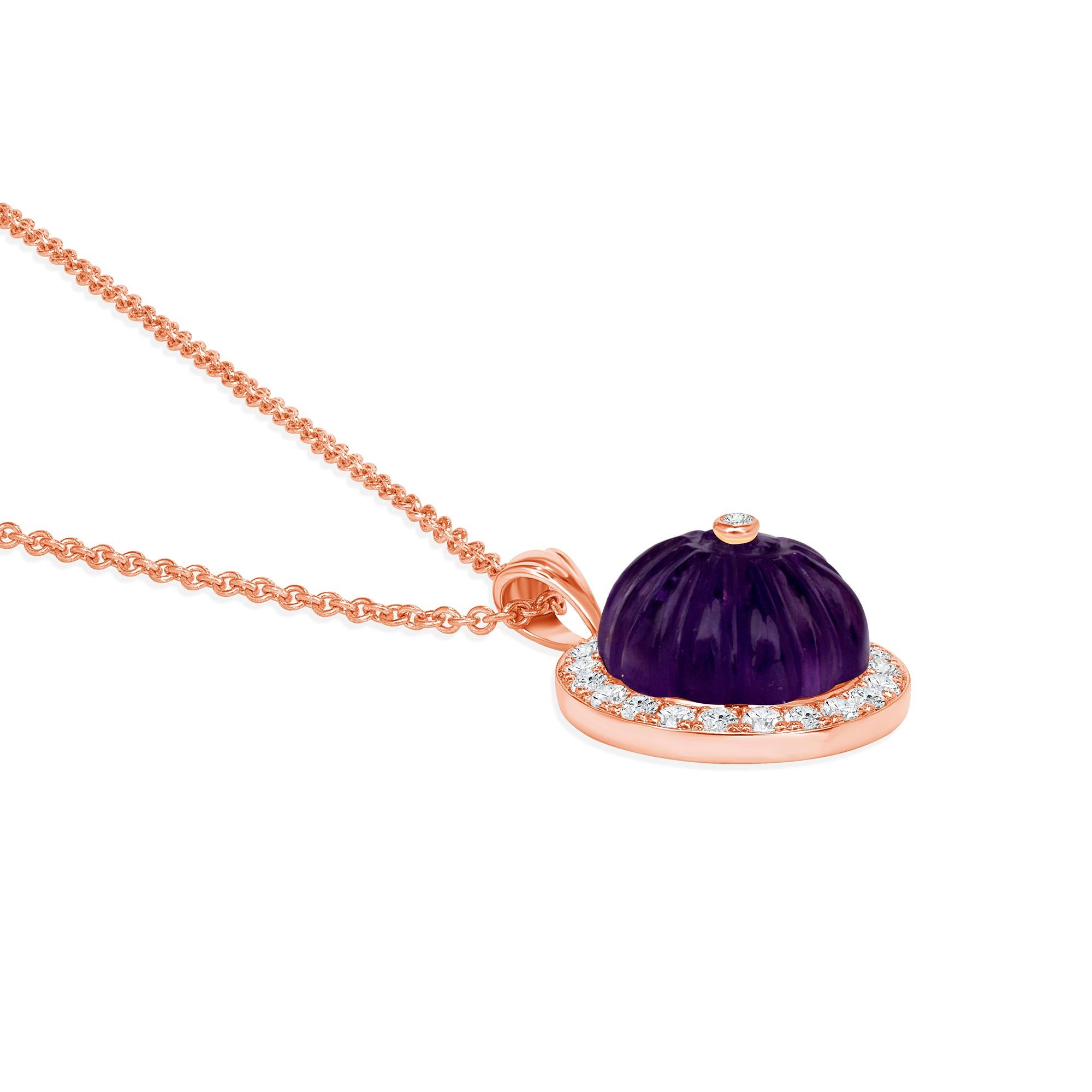 Indulge in the timeless allure of this pendant, expertly crafted in 14k gold and adorned with captivating Amethyst and sparkling diamonds. Radiating elegance and charm, this pendant complements any outfit, seamlessly transitioning from day to night