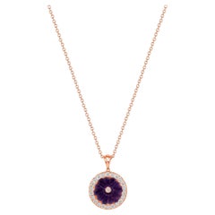 14 Karat Roségold Lux Art Deco Diamant & handgeschnitzter Amethyst-Anhänger 