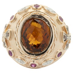 14K Rose Gold Madeira Citrine, Ruby, White and Chocolate Dia Maltese Cross Ring