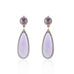 14k Rose Gold Magnificent 10.77ct Amethyst Dangle Drop Earrings with Diamonds