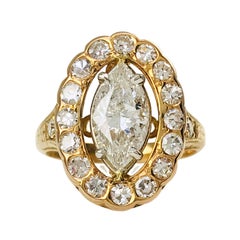 14K Rose Gold Marquise Diamond Cocktail Ring, Retro Style, 1.58ct
