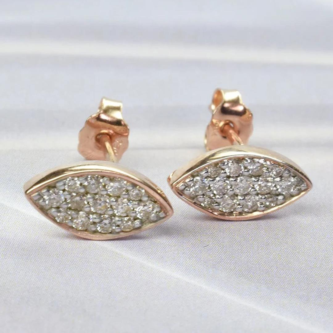 Modern 14k Gold Marquise Diamond Earrings Minimal Diamond Earrings For Sale
