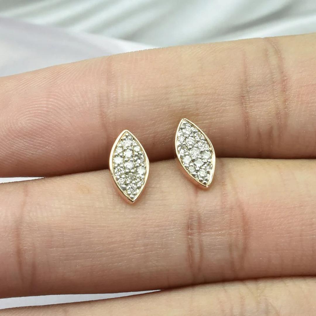 Women's or Men's 14k Gold Marquise Diamond Earrings Minimal Diamond Earrings For Sale