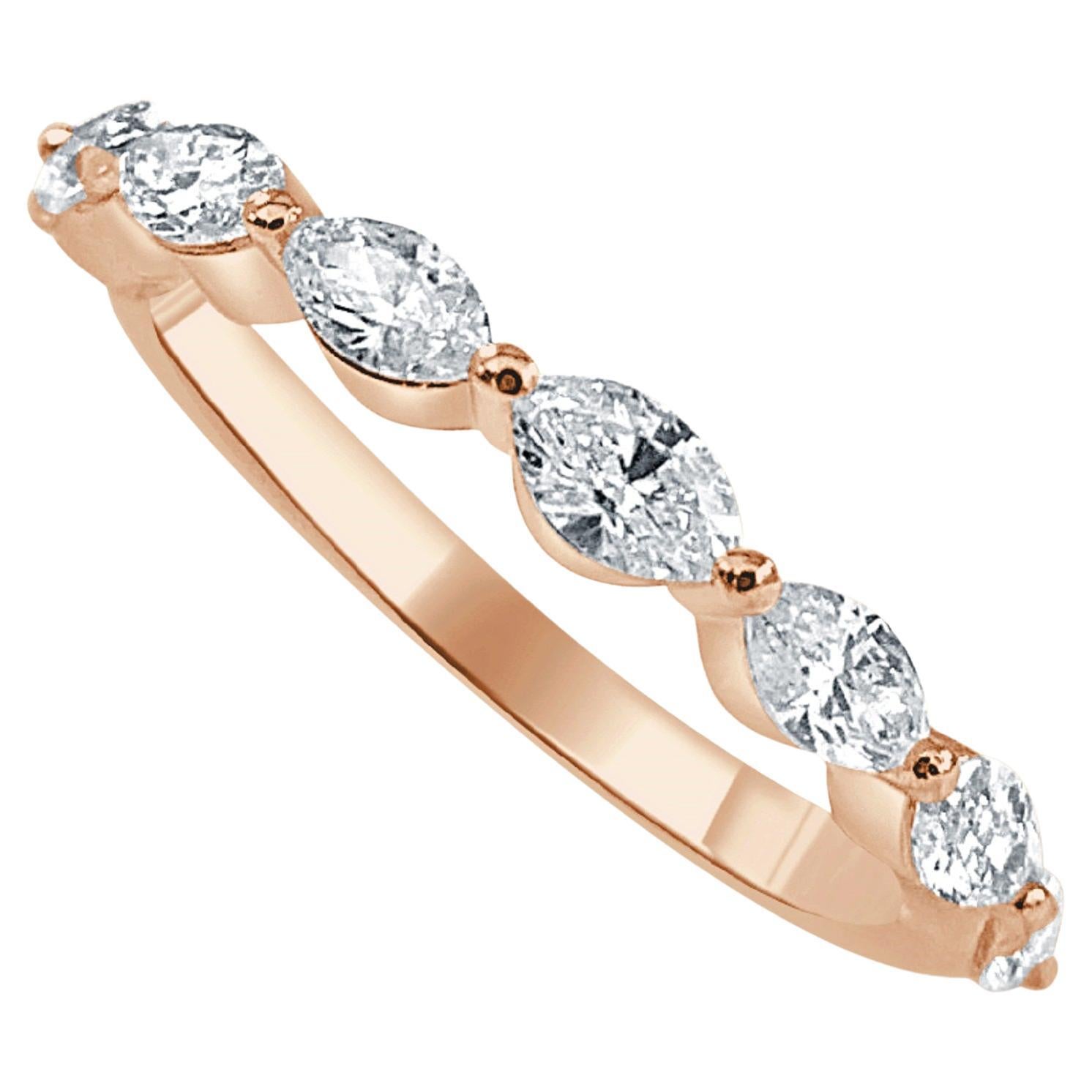 14K Rose Gold Marquise Shape 0.75ct Diamond Band for Her For Sale