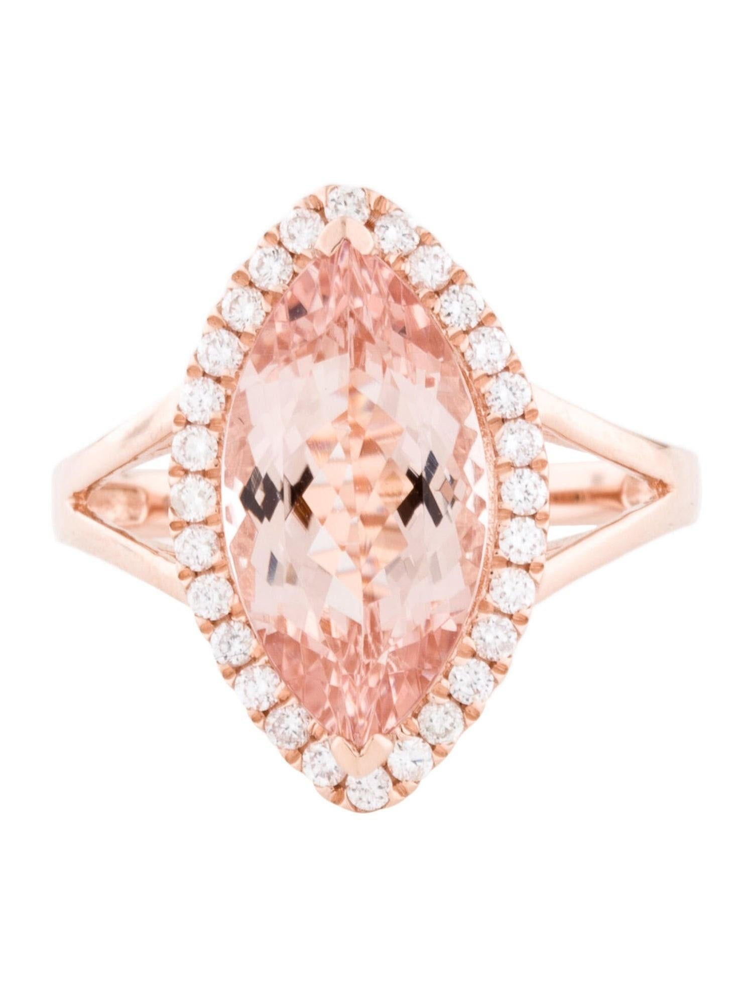 Contemporary 14K Rose Gold Marquise Shaped 3.50 CT Morganite & Diamond Engagement Ring For Sale