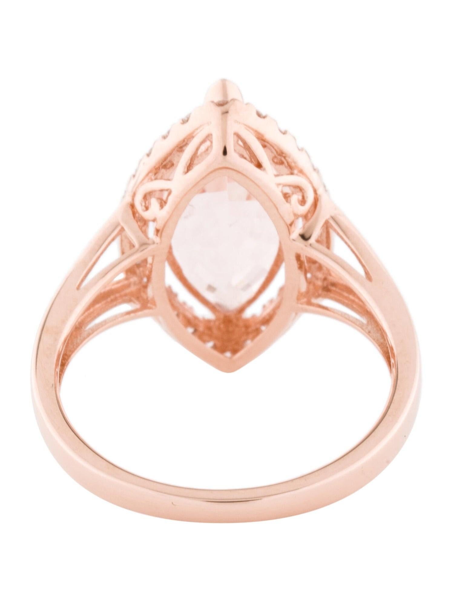 Marquise Cut 14K Rose Gold Marquise Shaped 3.50 CT Morganite & Diamond Engagement Ring For Sale