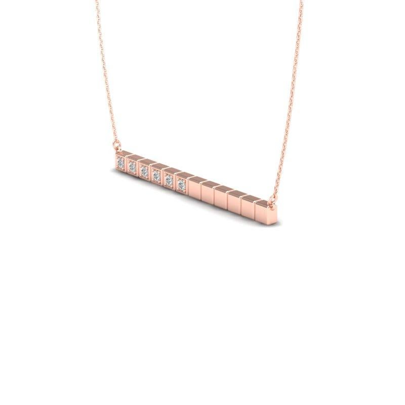 Round Cut 14K Rose Gold Modern Bar Diamond Pendant Necklace For Sale