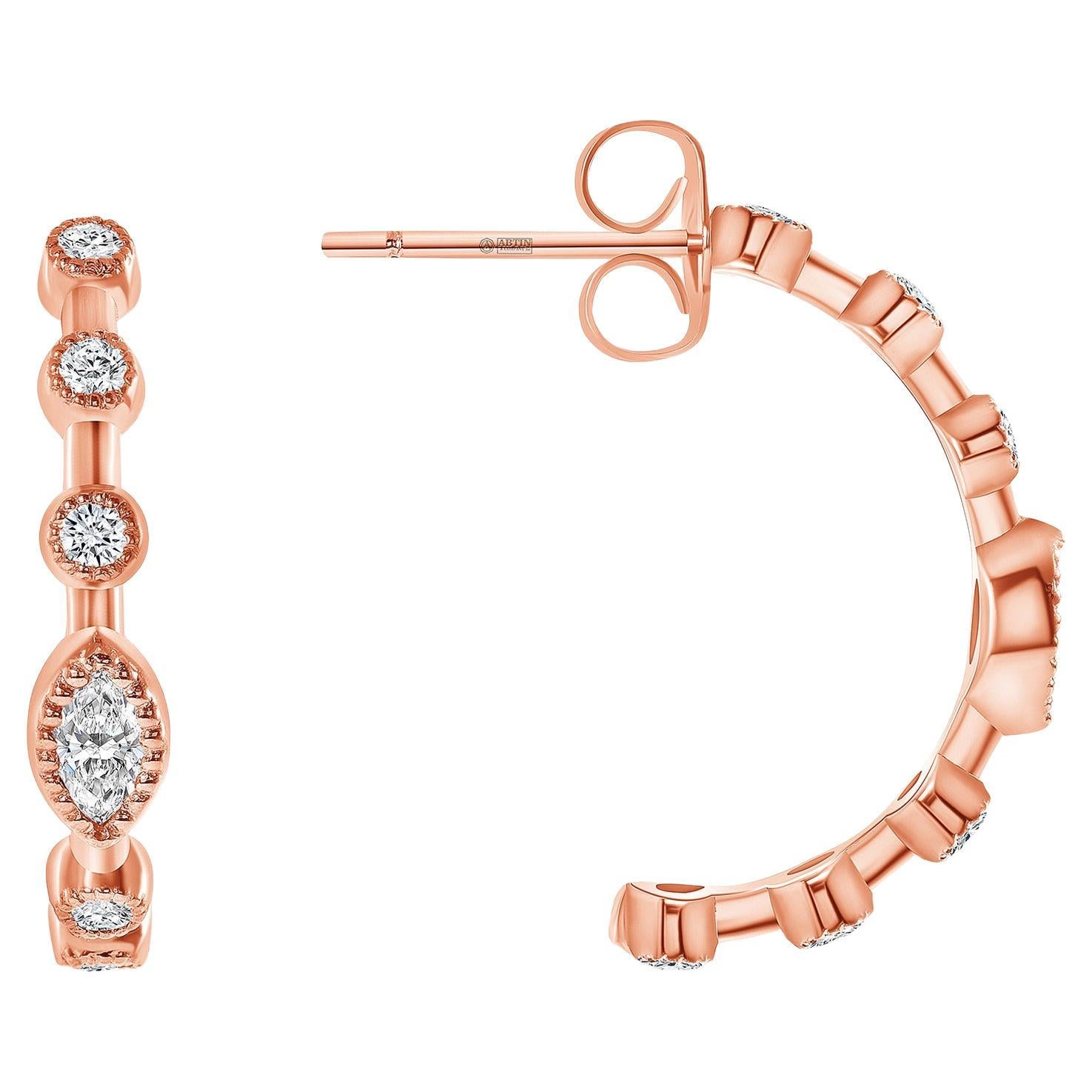 Boucle d'oreille demi-cercle en or rose 14K avec lunette et diamant marquise Modernity en vente