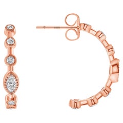 14K Rose Gold Modern Bezel & Marquise Diamond Half Hoop Earring