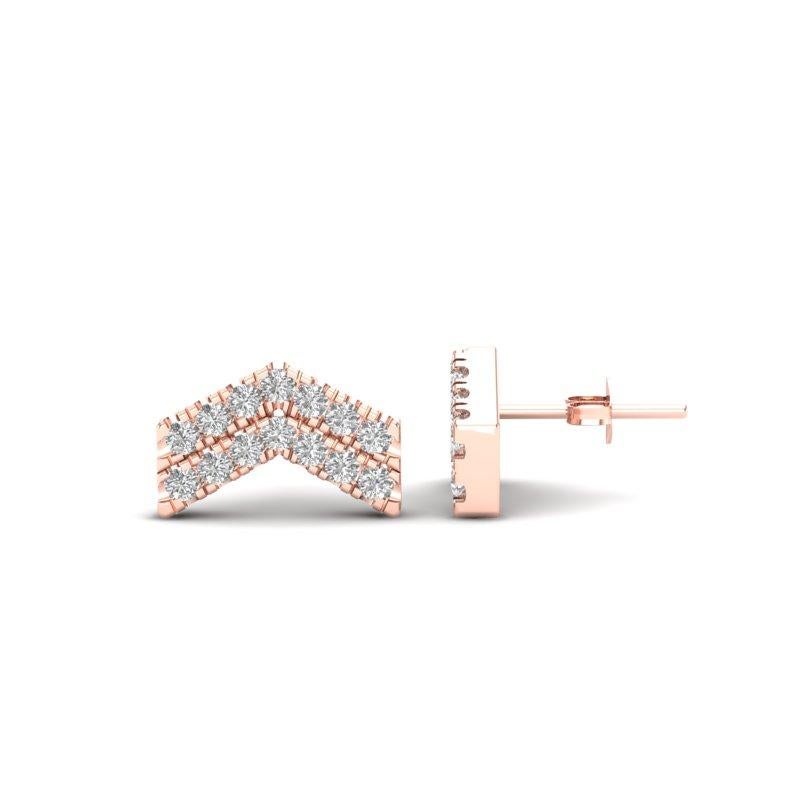 14K Rose Gold Modern Chevron Pave Set Studs Diamond Earring In New Condition For Sale In Los Angeles, CA