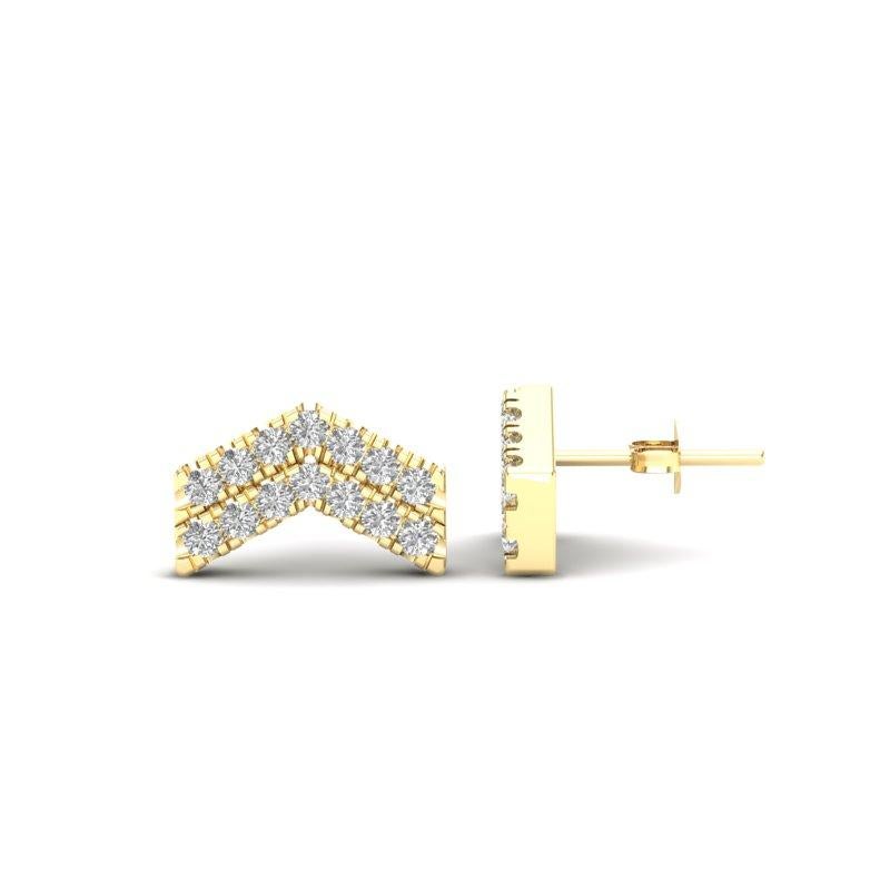 14K Rose Gold Modern Chevron Pave Set Studs Diamond Earring For Sale 3