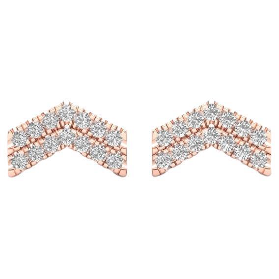 14K Rose Gold Modern Chevron Pave Set Studs Diamond Earring For Sale