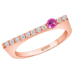 14K Roségold Moderner stapelbarer Ring mit Dainty Bar Diamant & rosa Saphir