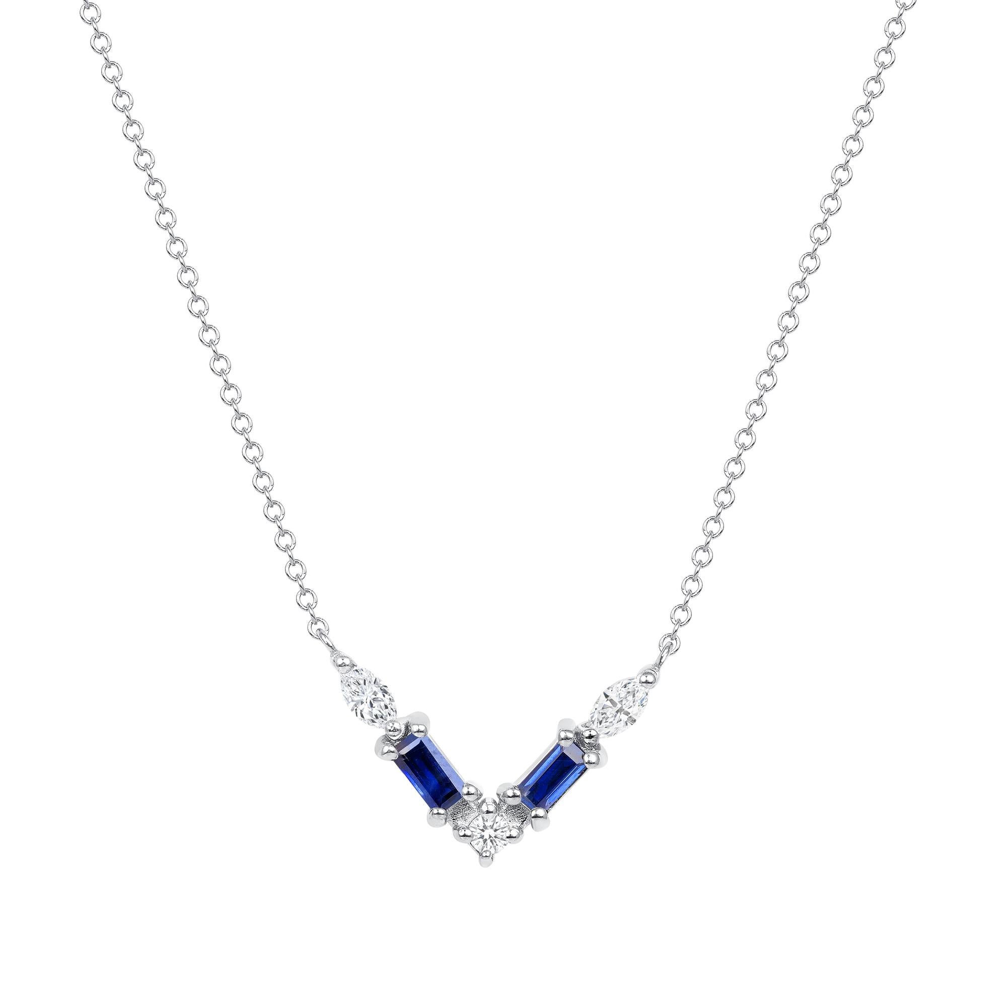 Crafted in 14K gold, this necklace features a thoughtfully arranged collection of London blue topaz gemstones and diamond pavé, elegantly set along a V-shaped plane. Crafted in 14K rose gold, it exudes delicacy and emotion, showcasing a captivating