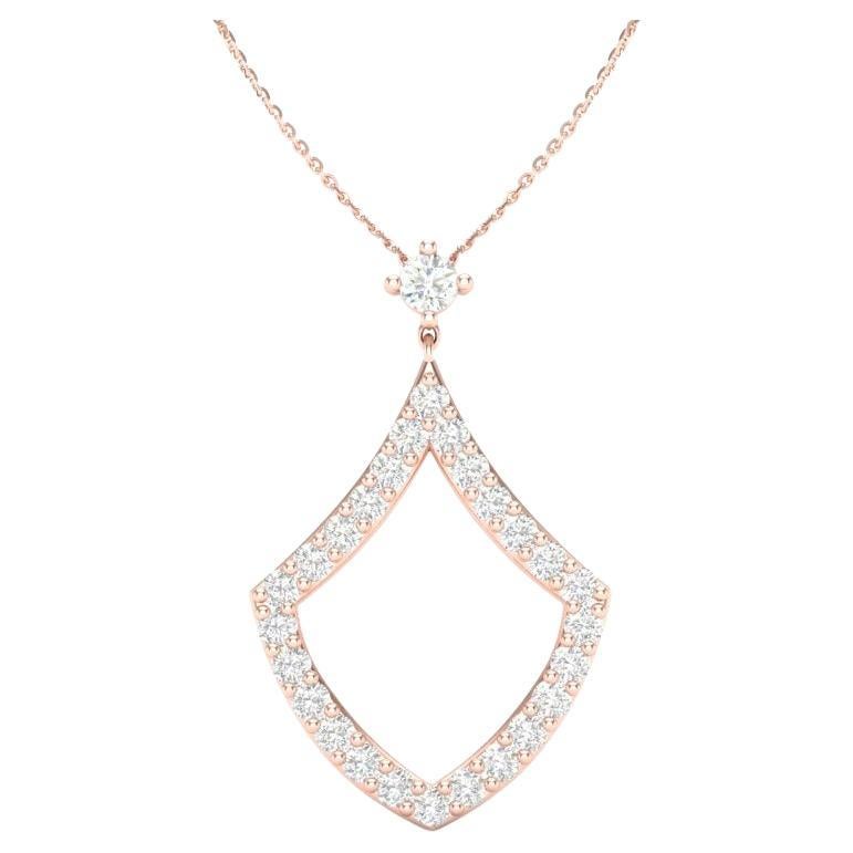 14K Rose Gold Modern Geometric Diamond Pendant Necklace For Sale