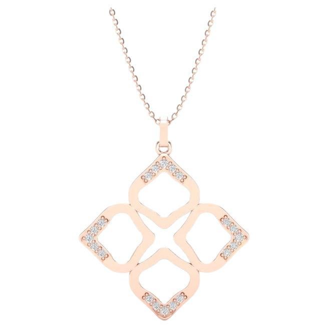 14K Rose Gold Modern Open Closter Diamond Pendant Necklace 