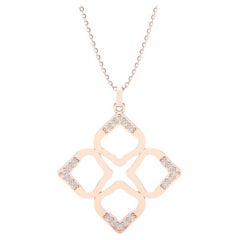 14K Rose Gold Modern Open Closter Diamond Pendant Necklace 