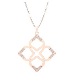 Collier pendentif moderne en or rose 14 carats à fermeture ouverte et diamants 