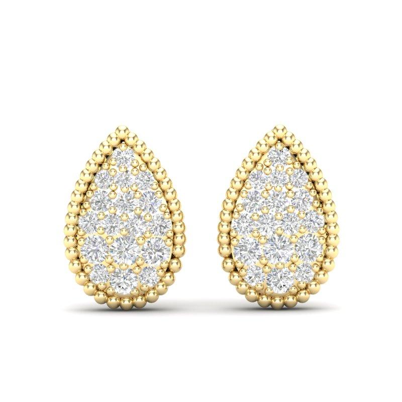 Women's 14K Rose Gold Modern Tear Drop Pear Shaped Pave Set Studs Diamond Earring For Sale