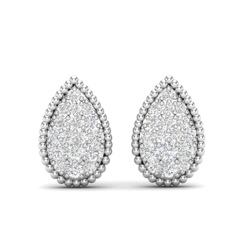 14K Rose Gold Modern Tear Drop Pear Shaped Pave Set Studs Diamond Earring For Sale 2