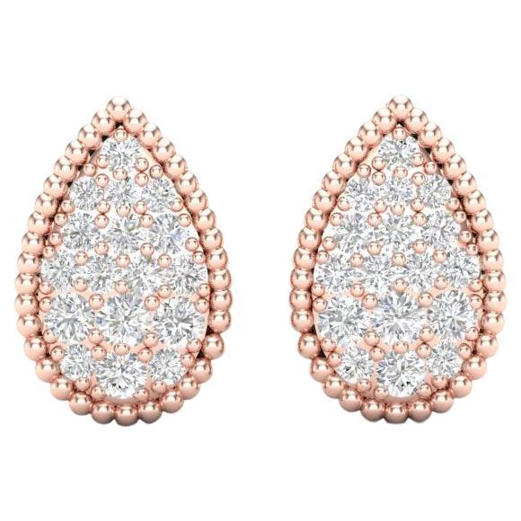 14K Rose Gold Modern Tear Drop Pear Shaped Pave Set Studs Diamond Earring For Sale
