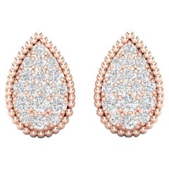 14K Rose Gold Modern Tear Drop Pear Shaped Pave Set Studs Diamond Earring