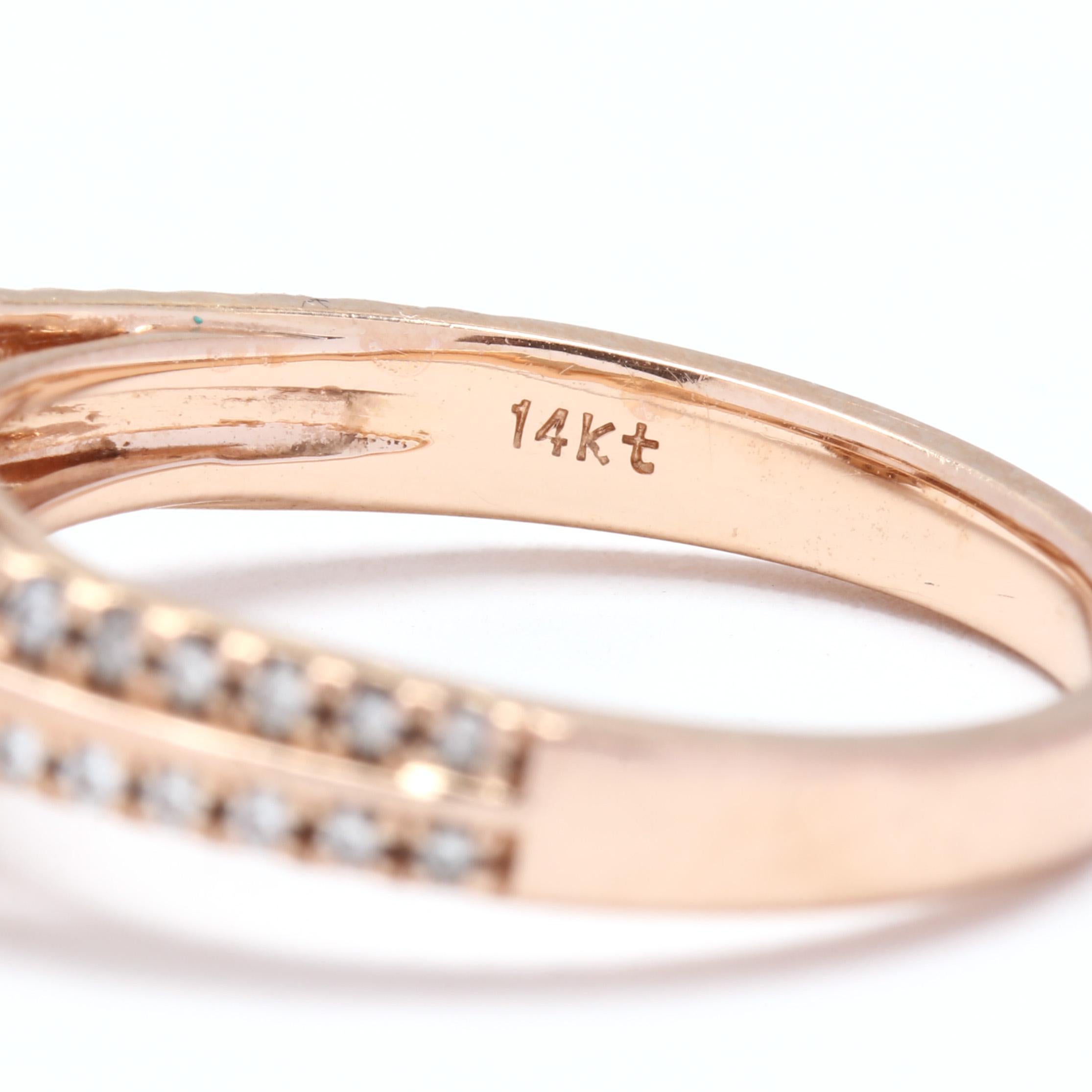 Women's or Men's 14 Karat Rose Gold Morganite and Diamond Halo Ring