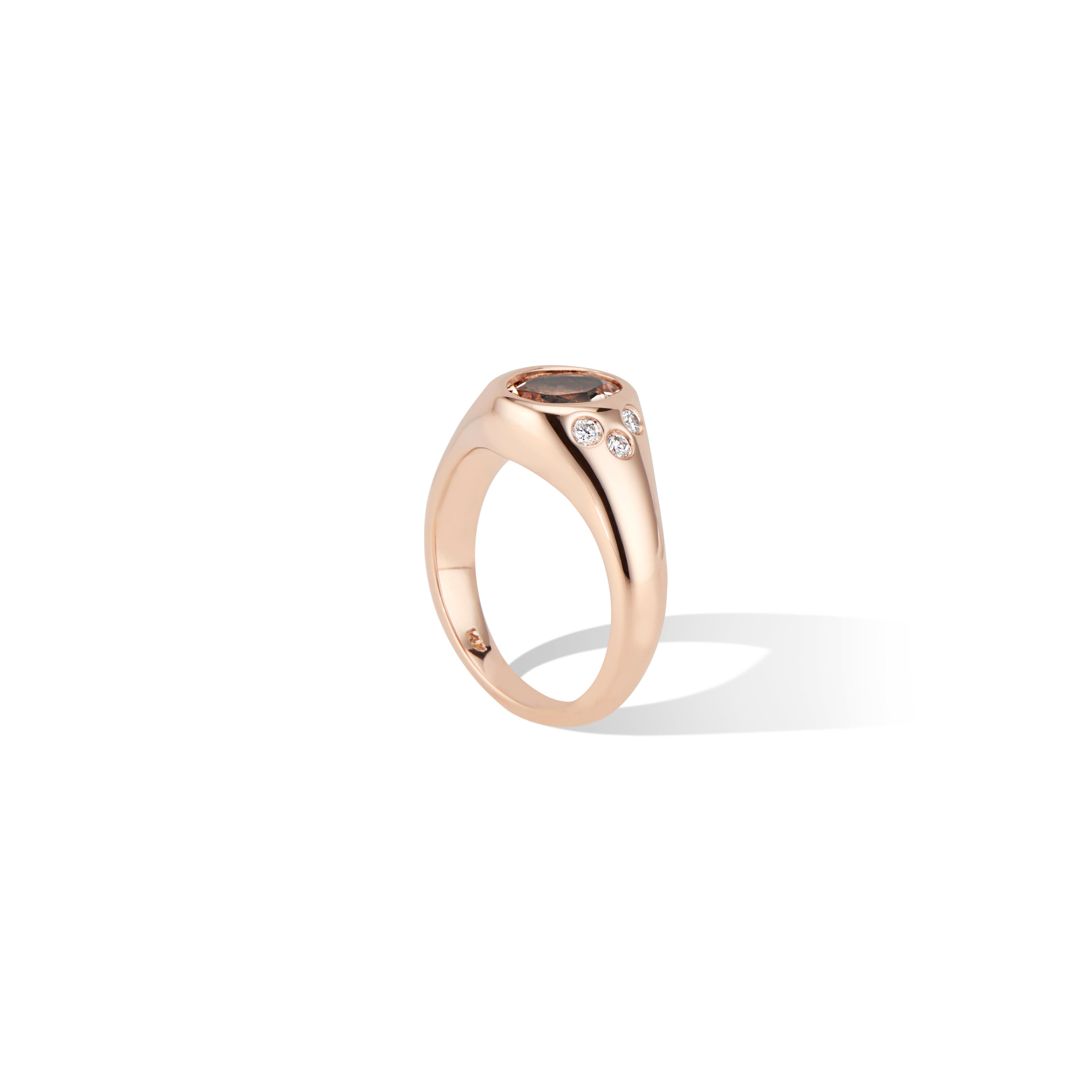 Contemporary 14k Rose Gold Morganite and Diamond Pinky Signet Ring