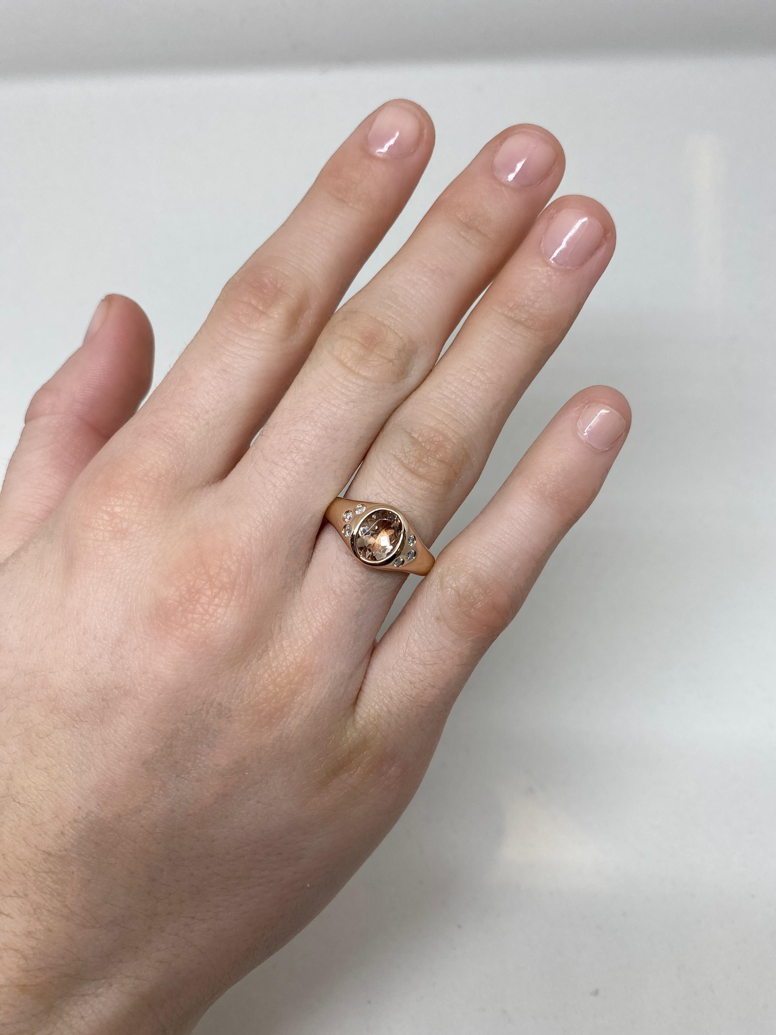 Women's 14k Rose Gold Morganite and Diamond Pinky Signet Ring