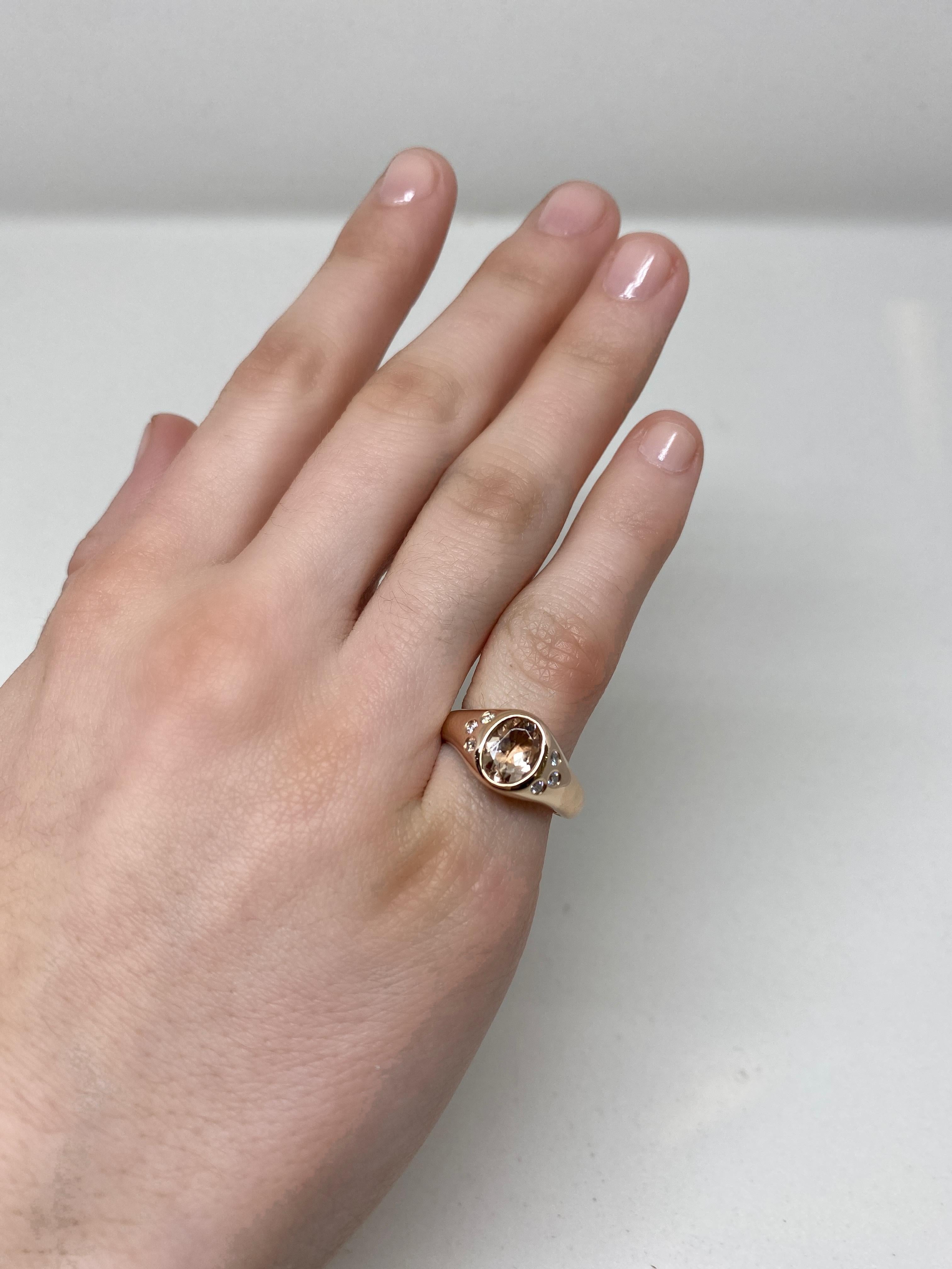 14k Rose Gold Morganite and Diamond Pinky Signet Ring 1