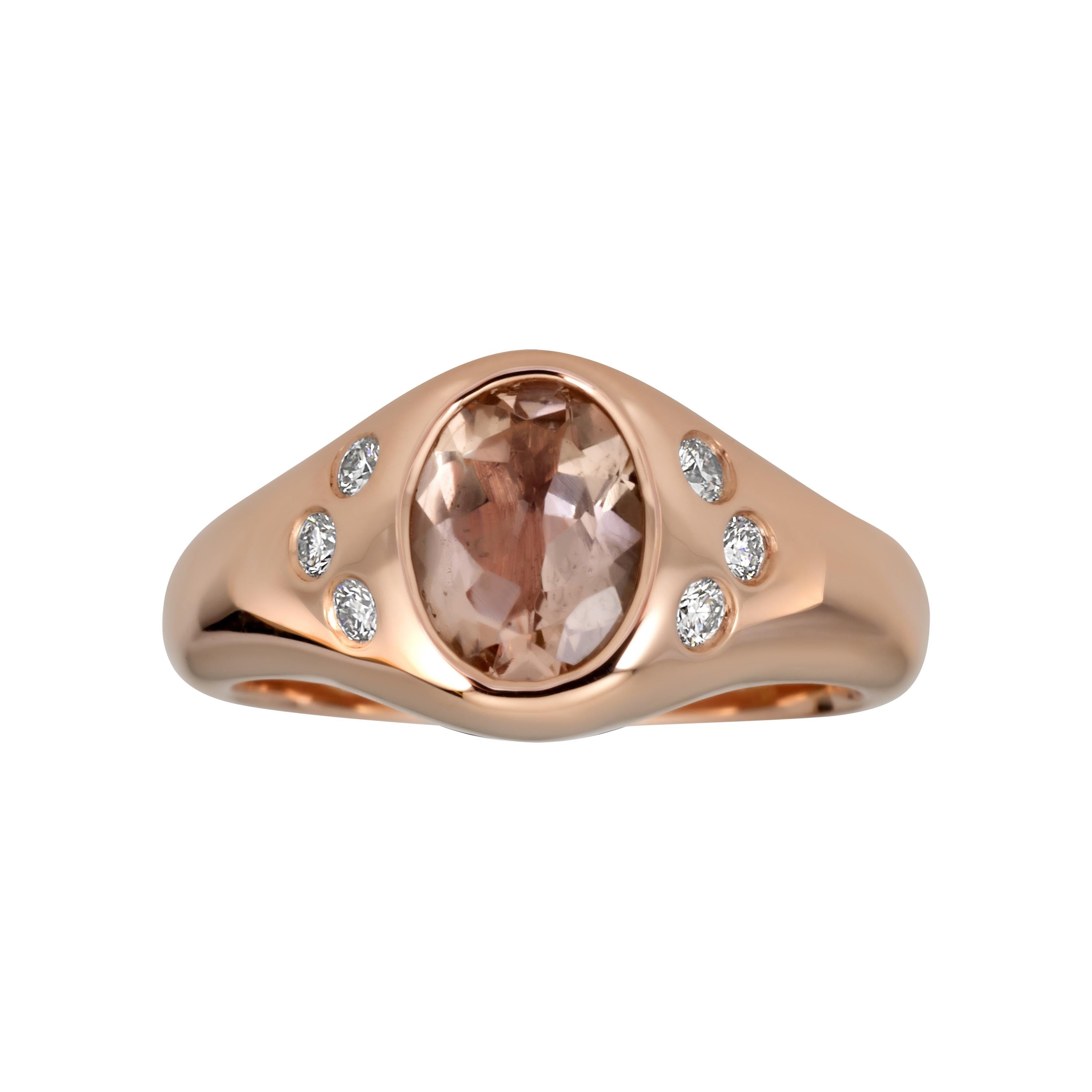 14k Rose Gold Morganite and Diamond Pinky Signet Ring