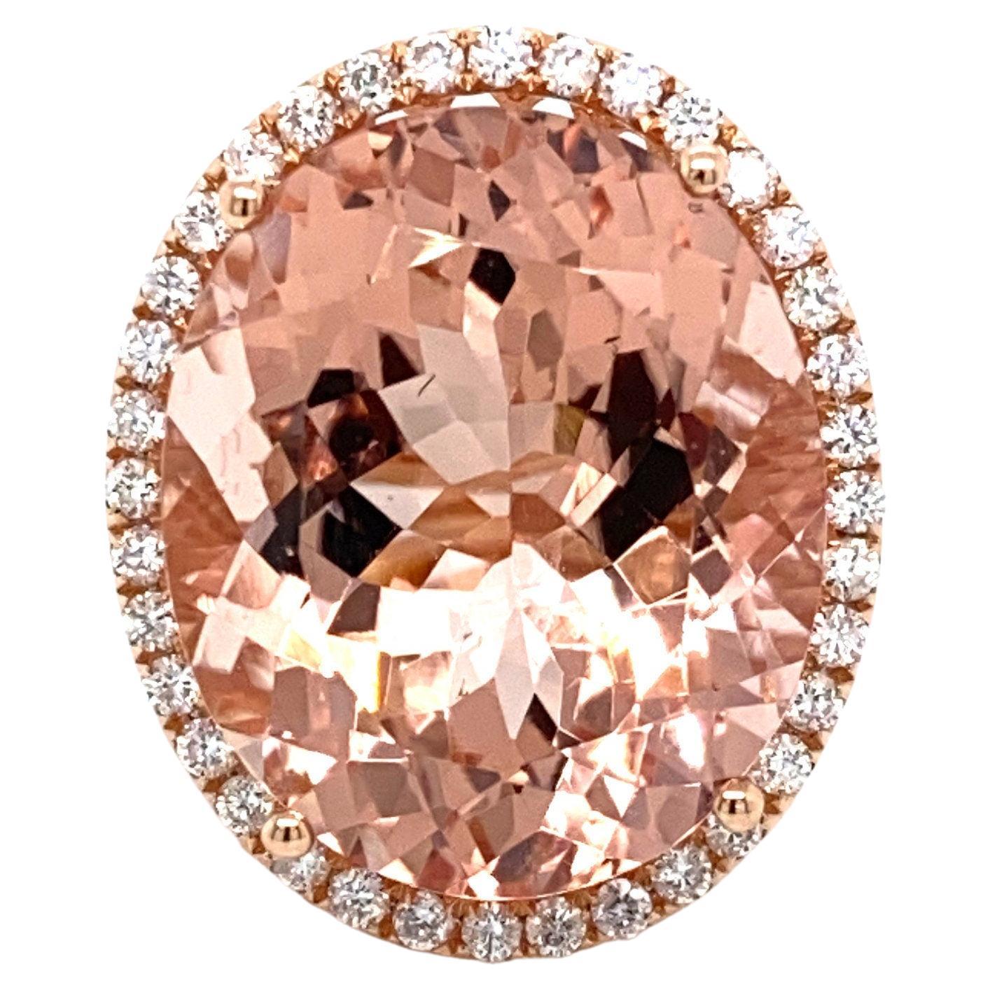 14K Rose Gold Morganite & Diamond Halo Regal Ring For Sale