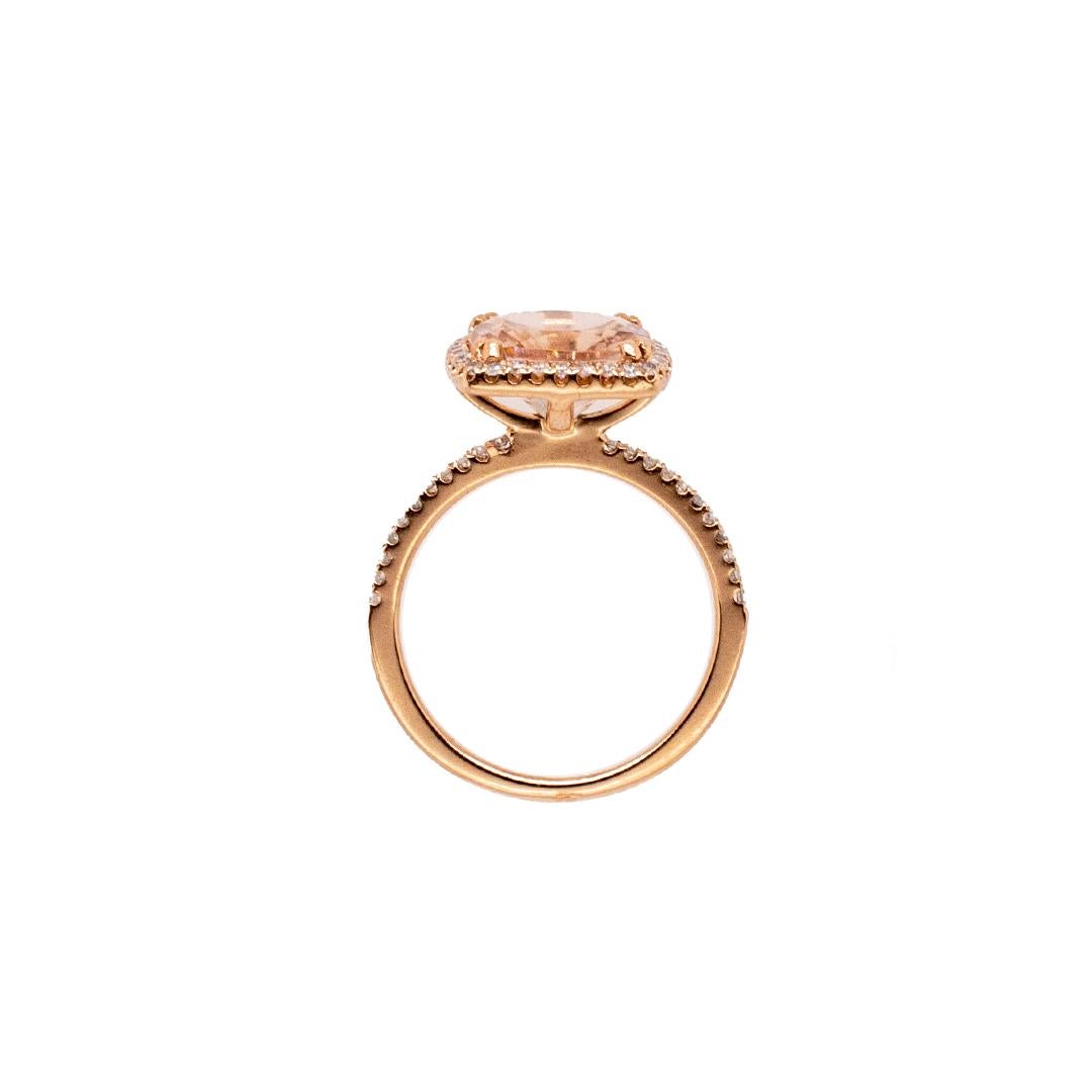 Women's 14K Rose Gold Morganite Halo Diamond Wedding Ring
