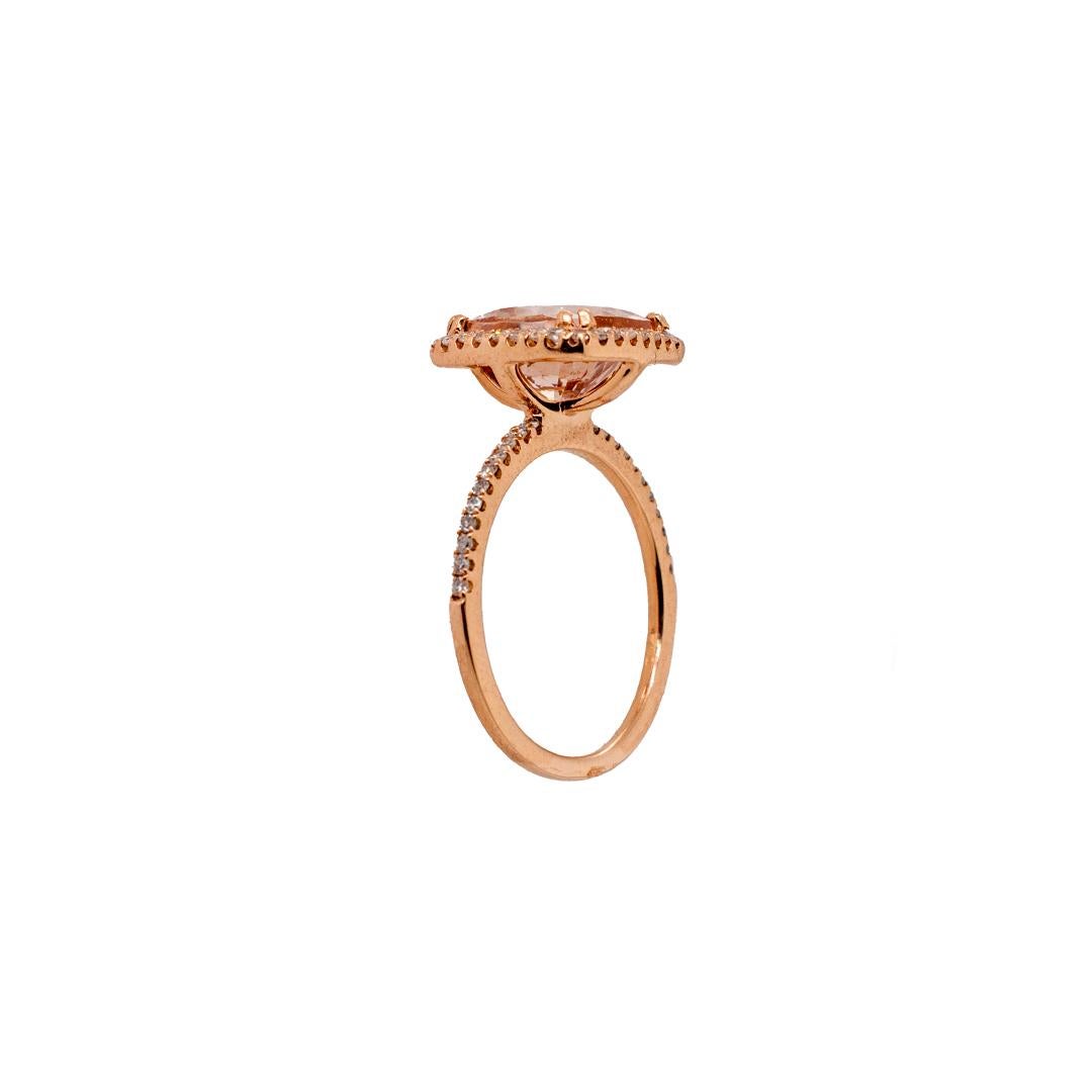 14K Rose Gold Morganite Halo Diamond Wedding Ring 1