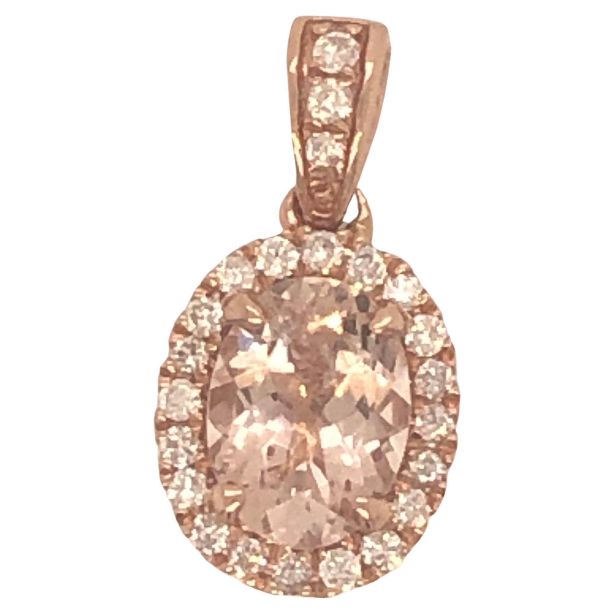 14K Roségold Morganit Oval und Diamant Halo-Anhänger