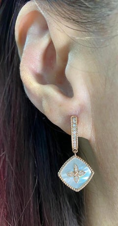 14K Rose Gold Mother of Pearl and Diamond Drop Earring