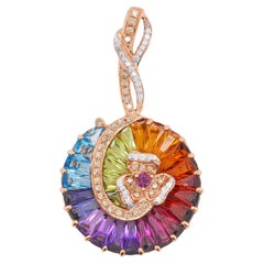14K Rose Gold Multicolor Rainbow Gemstones Circular Infinity Drop Pendant