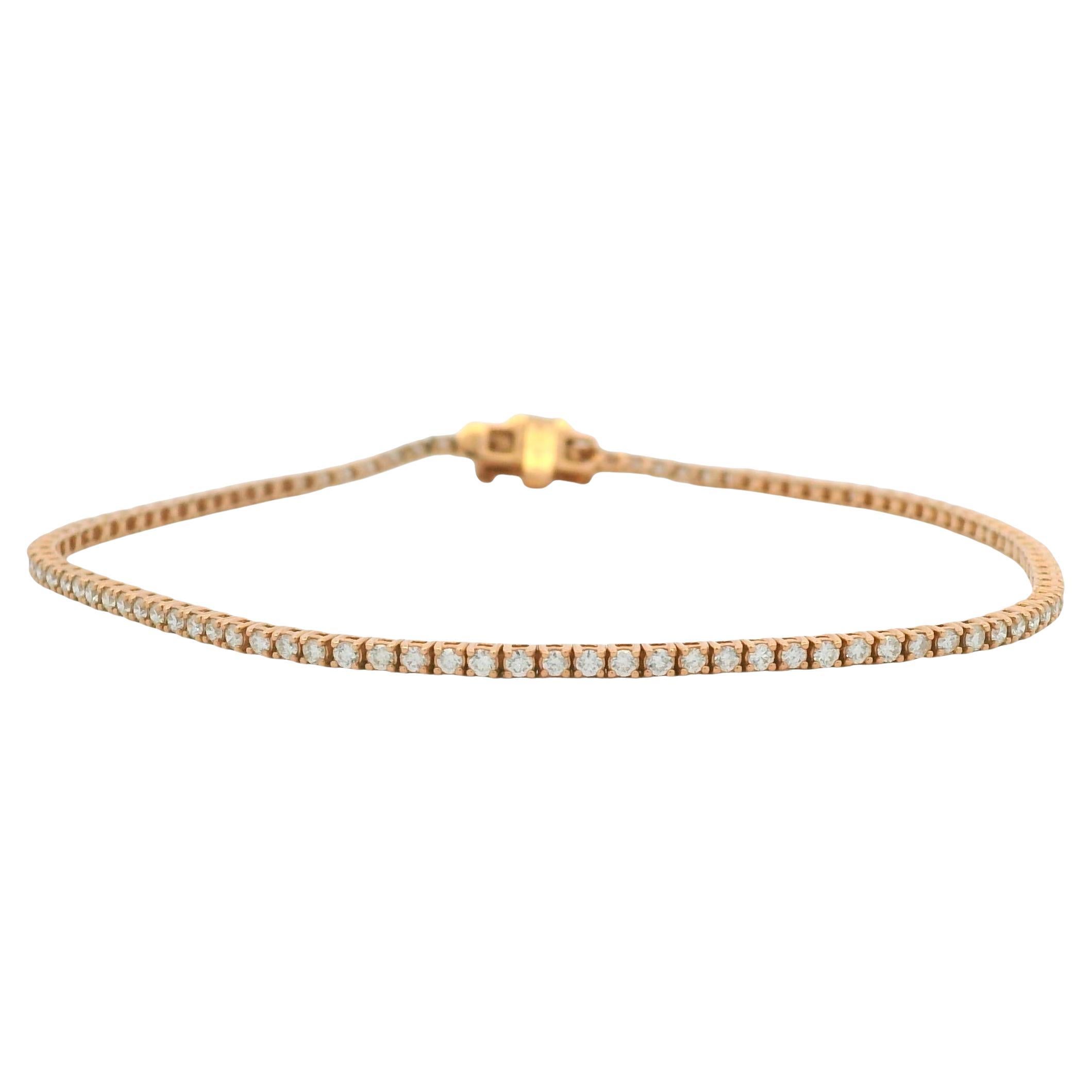 14K Rose Gold Natural 1.0 Carat Round Brilliant Diamond Tennis Bracelet In Stock