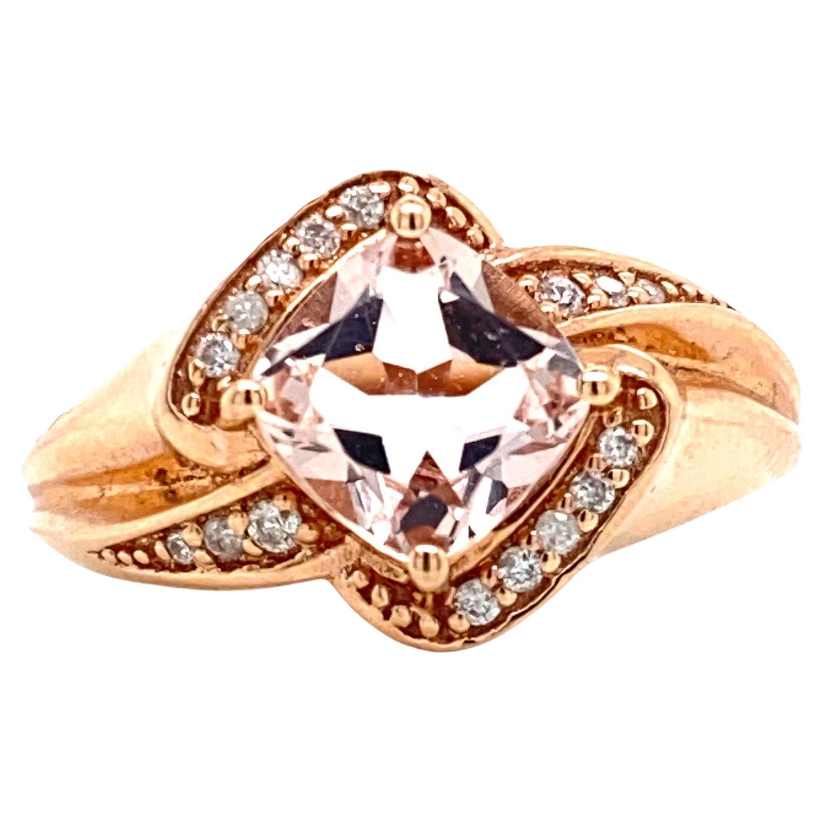 14K Rose Gold Natural 1.36 Ct Morganite Cushion Diamond Royal Ring For Sale