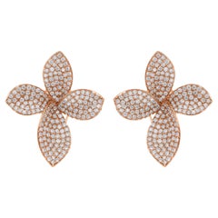 Boucles d'oreilles en or rose 14 carats Nature 2.35ct Diamond Pave Floral