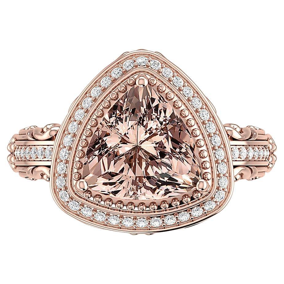 14K Rose Gold Natural 2.70 Ct Morganite Trillion Vintage Ring For Sale