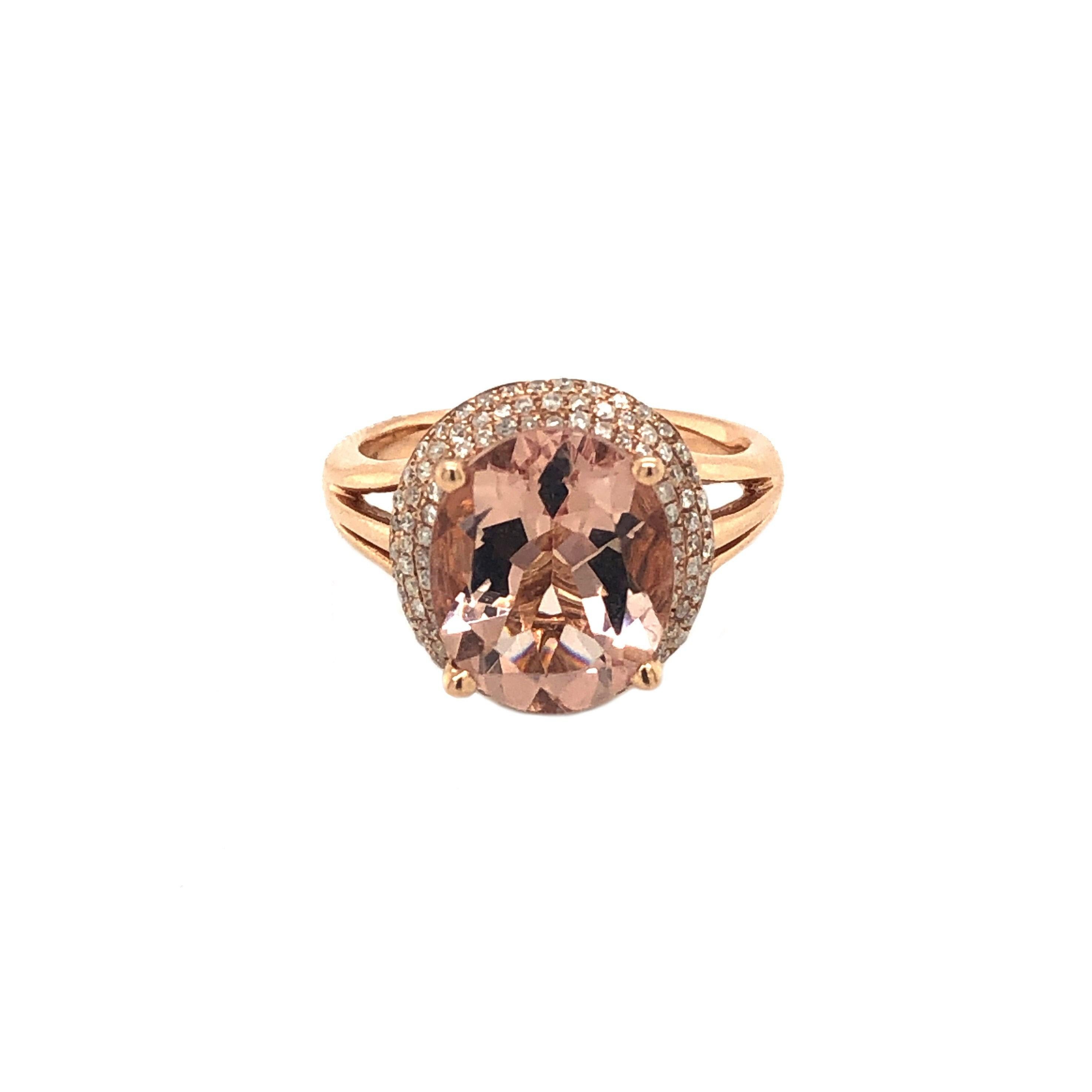 Oval Cut 14K Rose Gold Natural 2.94 Ct Morganite Cocktail Ring For Sale