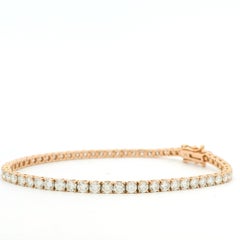 14K Rose Gold Natural 5.02 Carat Round Brilliant Diamond Tennis Bracelet
