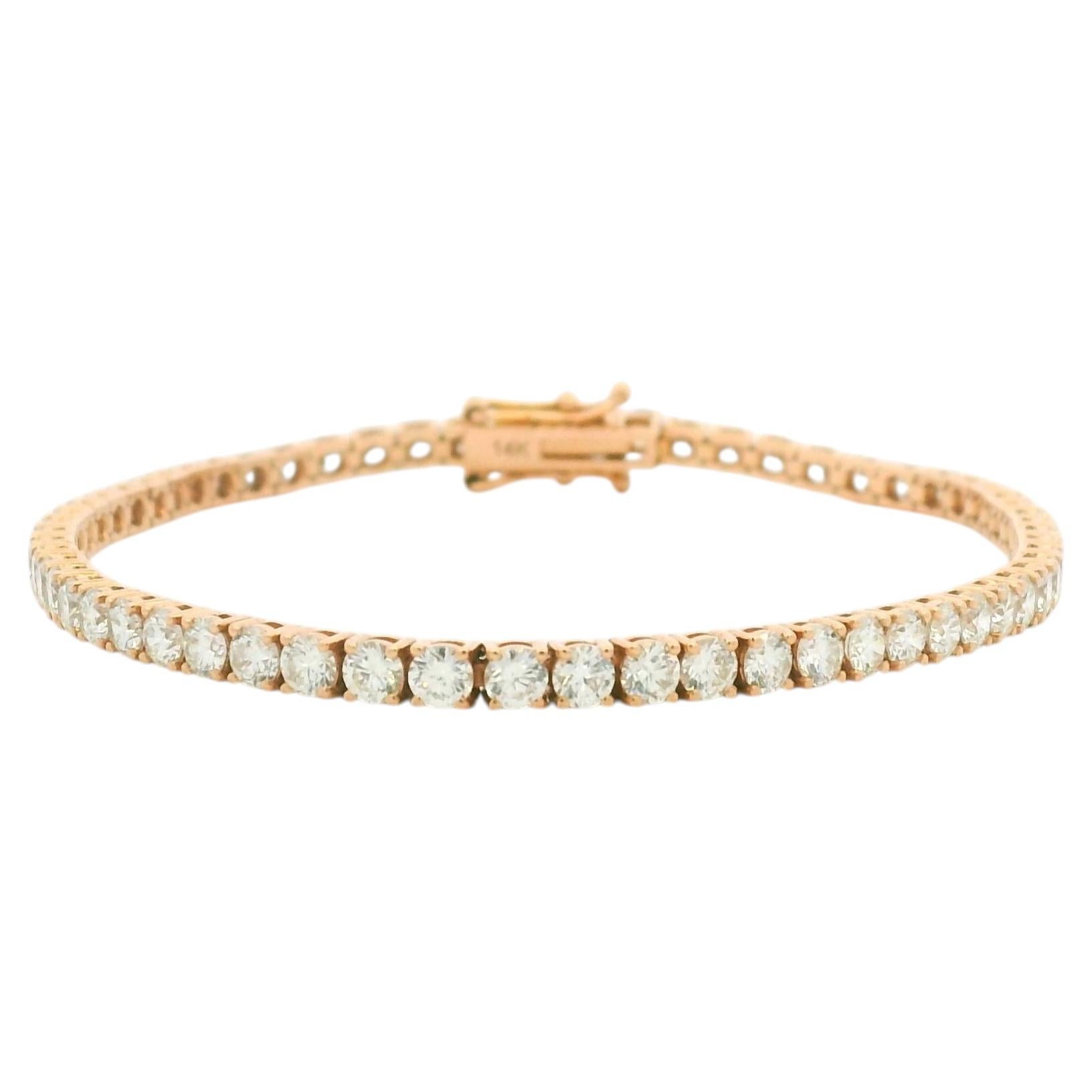 14K Rose Gold Natürliche 5,02 Karat runde Brillant Diamant Tennis-Armband