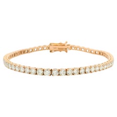 14K Rose Gold Natural 5.02 Carat Round Brilliant Diamond Tennis Bracelet