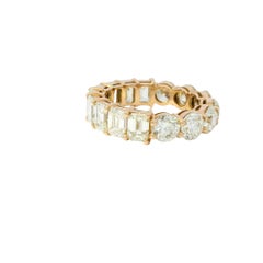 14k Rose Gold Natural 7.37 Carat Round & Emerald Cut Diamond Eternity Ring