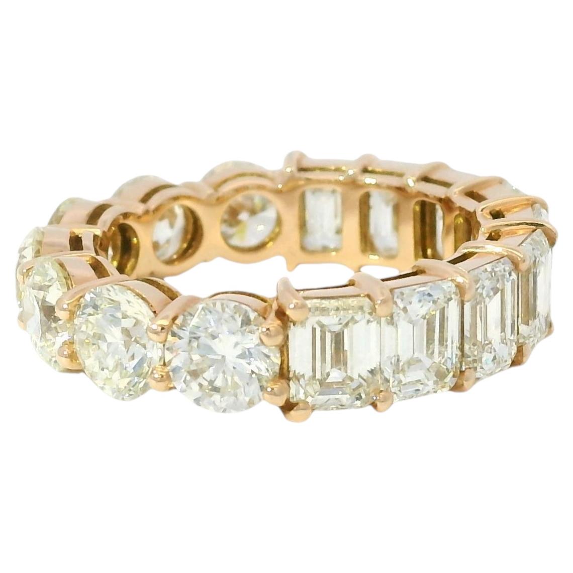 14k Rose Gold Natural 7.37 Carat Round & Emerald Cut Diamond Eternity Ring
